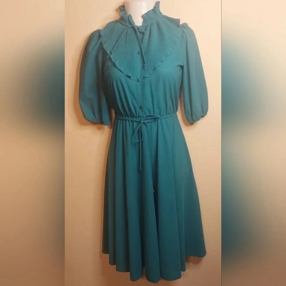 Vintage 1970's, Promises Promises Dress, Teal, Size 8